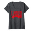 Womens Vintage Kansas City Football Kc Skyline Missouri Retro V-Neck T-Shirt