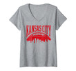 Womens Vintage Kansas City Football Kc Skyline Missouri Retro V-Neck T-Shirt