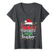 Womens Santa's Favorite Math Teacher Christmas Funny Gift Idea V-Neck T-Shirt