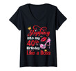 Womens Stepping Into My 40th Birthday Like A Boss Pumps Lips V-Neck T-Shirt