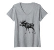 Womens Vintage Moose Print V-Neck T-Shirt