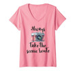 Womens Inspirational Quote Pink Watercolor Camera Photography V-Neck T-Shirt