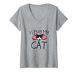Womens I Love My Cat Fun Tuxedo Cat Artwork V-Neck T-Shirt