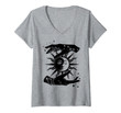 Womens Sun And Moon Hands Tarot Card Style V-Neck T-Shirt