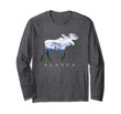 Alaska Day Moose Snowy Mountain Long Sleeve Shirt