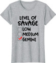 Zodiac Horoscope Gemini Level of Savage Pun Funny Gift T-Shirt