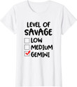 Zodiac Horoscope Gemini Level of Savage Pun Funny Gift T-Shirt