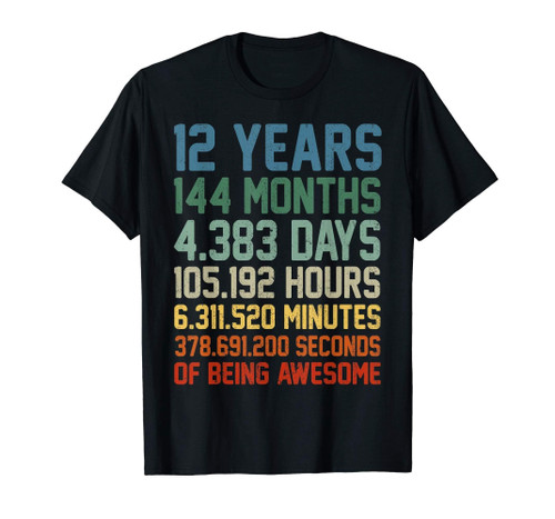 Vintage 12th Birthday Shirt Gift 12 Years Old Being Awesome