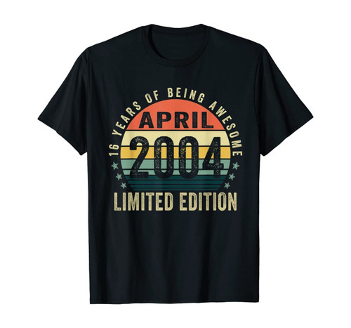 Funny Vintage April 2004 Clothes 16 Years Old 16th Birthday Gifts T-Shirt