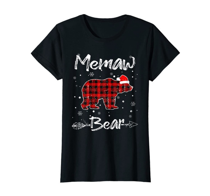 Womens Memaw Bear Red Plaid Christmas Pajama Family Gift T-Shirt