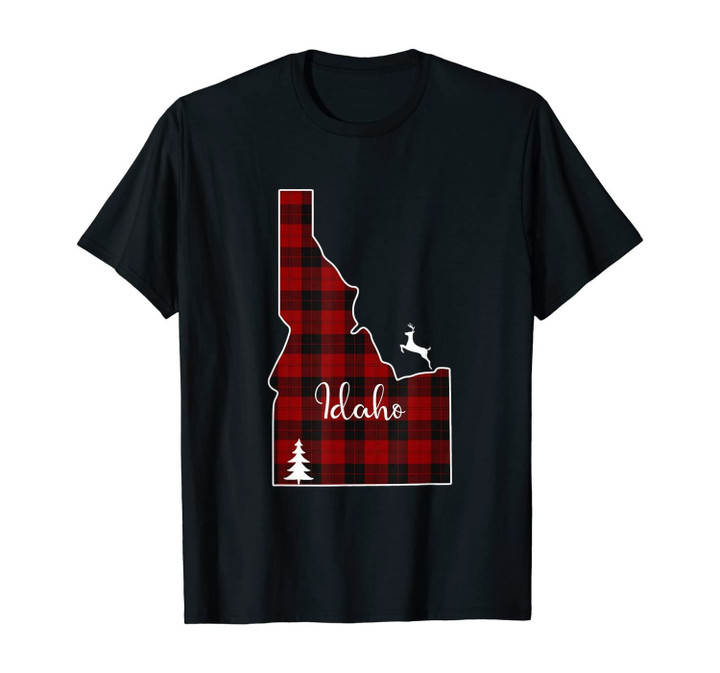 Xmas Presents for Mom Dad Red Plaid Deer Tree Idaho State T-Shirt