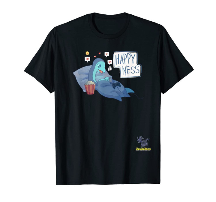 Happy Ness a happy nessie on her phone with video games T-Shirt-3159848