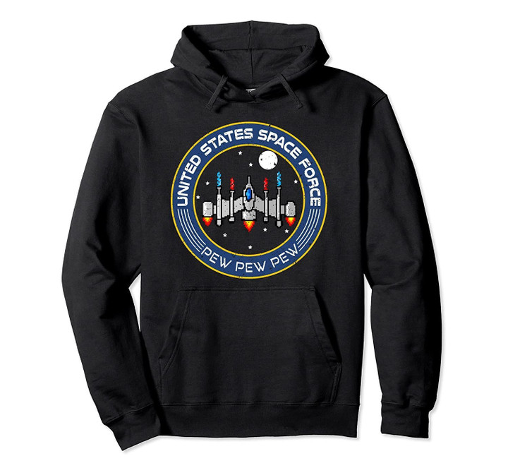 Funny Space Force 8 bit retro game style Spaceship Hoodie