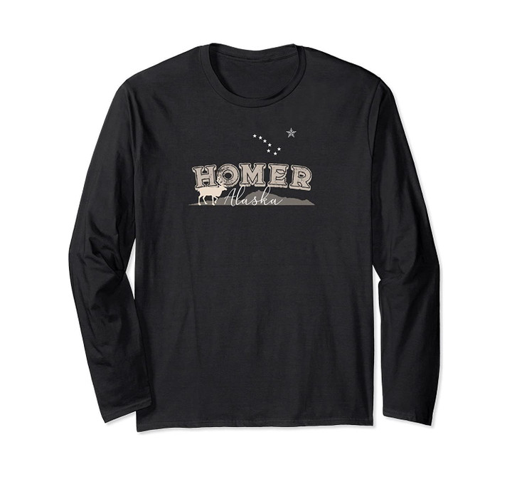 Homer, Alaska Moose and Stars Long Sleeved Gift T-Shirt