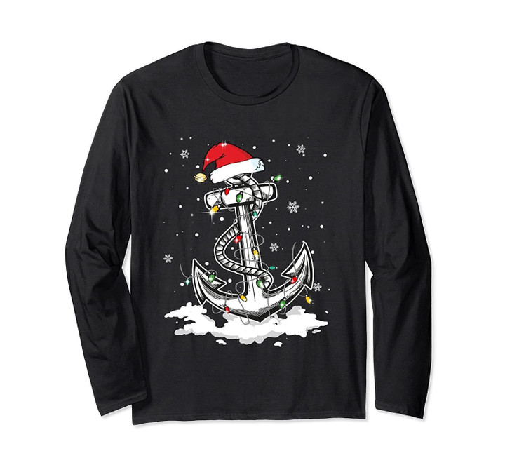 Christmas Lights Anchor Boating Sailing Funny Xmas Gift Idea Long Sleeve T-Shirt