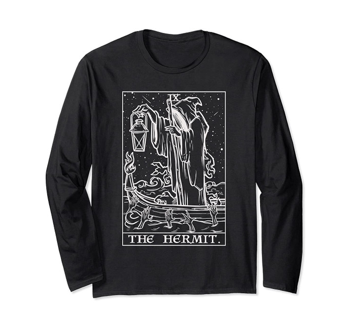 The Hermit Tarot Card Goth Halloween Grim Reaper Witch Gift Long Sleeve T-Shirt
