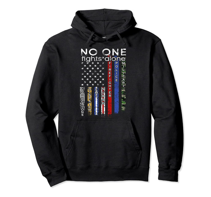 No One Fights Alone USA Flag Line Military Police Hoodie