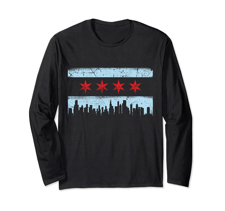 Chicago Flag Skyline Long Sleeve Shirt