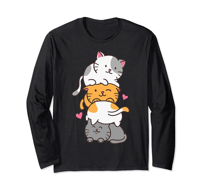 Cat Cats Meowtain Cute Kitty Pile Anime Kawaii Neko Gift Long Sleeve T-Shirt