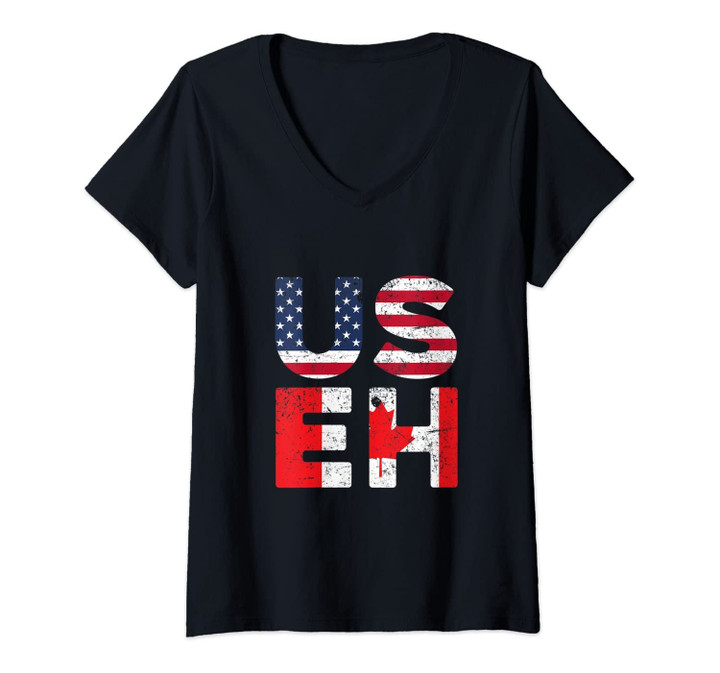 Womens Usa Pride Us Flag Day Useh Canadian Canada V-Neck T-Shirt