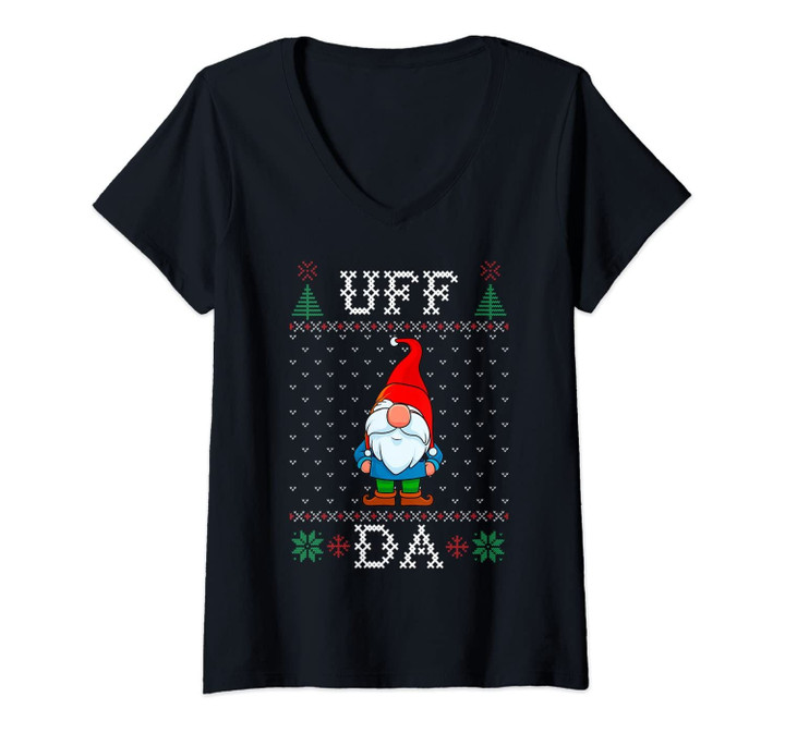 Womens Uff Da, Swedish Tomte Gnome, God Jul, Ugly Christmas Sweater V-Neck T-Shirt