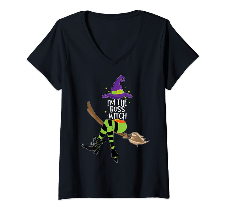 Womens Im The Boss Witch Shirt Halloween Matching Group Costume V-Neck T-Shirt