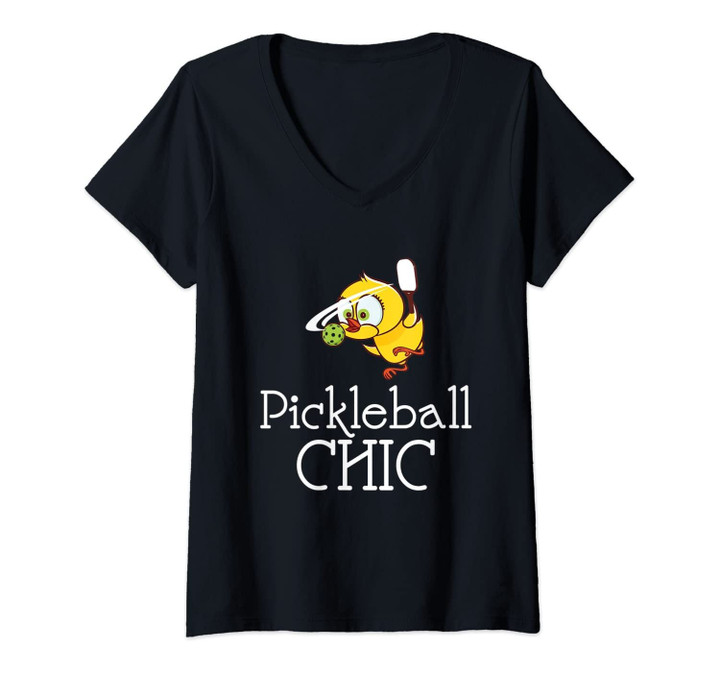 Womens Girls Pickleball Design Pickleball Chick Womens Pickleball V-Neck T-Shirt