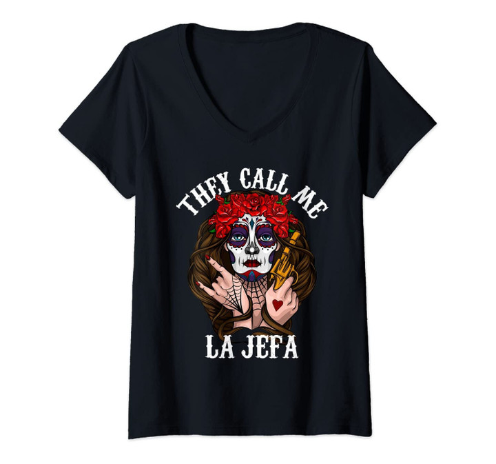 Womens They Call Me La Jefa Patron The Boss Spanish V-Neck T-Shirt