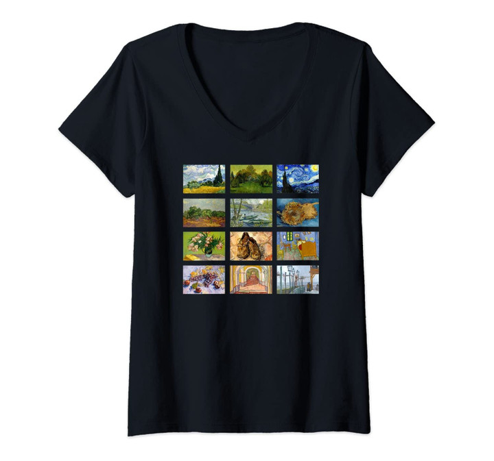 Womens Van Gogh Famous Vintage Fine Art Classics Stylish Design V-Neck T-Shirt