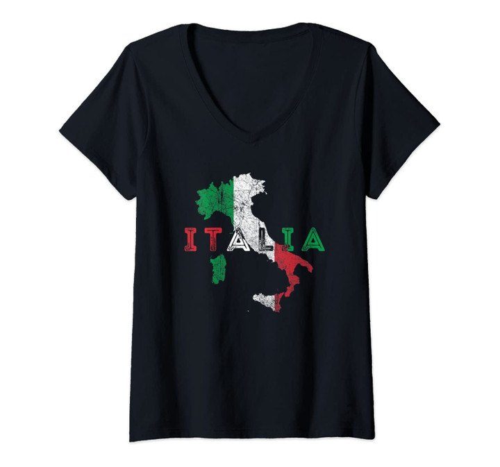 Womens Italian Map And Flag Souvenir - Distressed Italy V-Neck T-Shirt