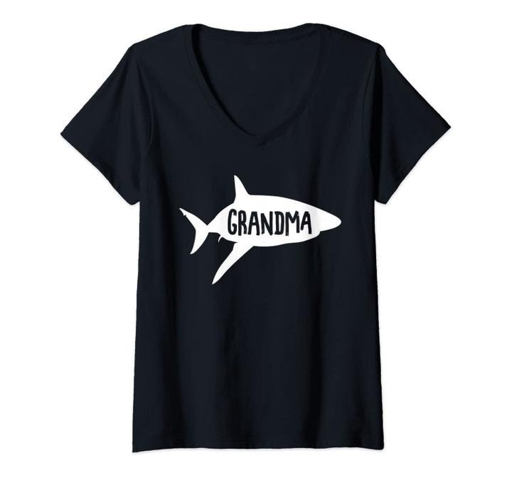 Womens Grandma Shark T Shirt Gift For Mother's Day From Grandkids V-Neck T-Shirt