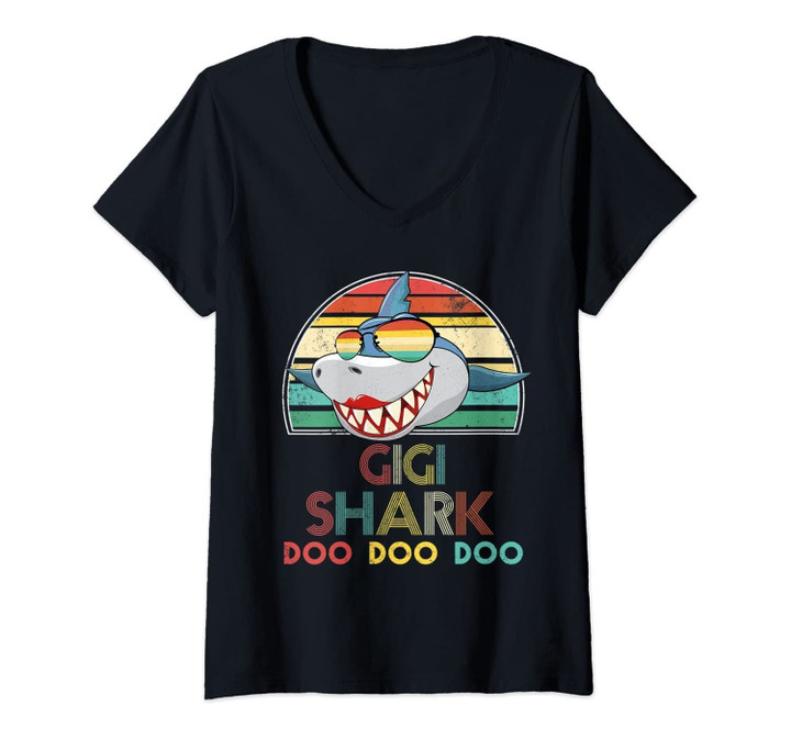 Womens Gigi Shark Shirt Doo Doo Doo Mothers Day Gift V-Neck T-Shirt