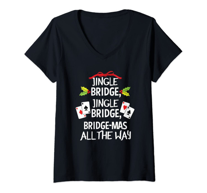 Womens Gift For Bridge Player Partner Christmas Party V-Neck T-Shirt