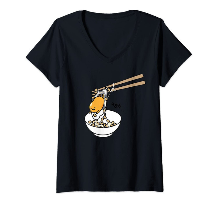 Womens Gudetama The Lazy Egg Chopsticks V-Neck T-Shirt