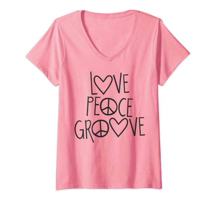 Womens Typography - Love Peace Groove 1 - Funny Fan V-Neck T-Shirt