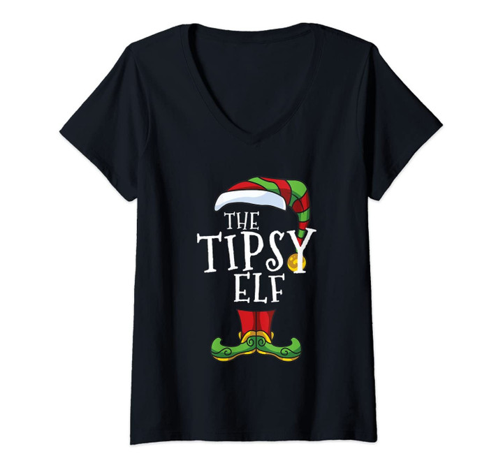 Womens Tipsy Elf Family Matching Christmas Group Funny Gift Pajama V-Neck T-Shirt