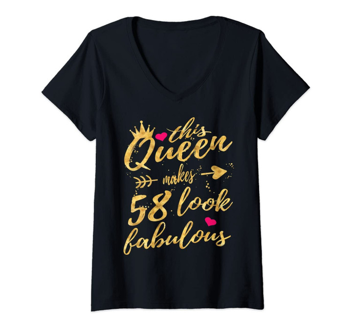 Womens This Queen Makes 58 Look Fabulous 58th Birthday Shirt Women V-Neck T-Shirt