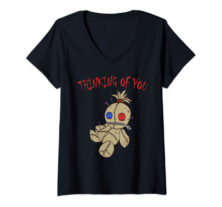 Womens Thinking Of You Voodoo Doll Gift Witchcraft Spells Dolls V-Neck T-Shirt