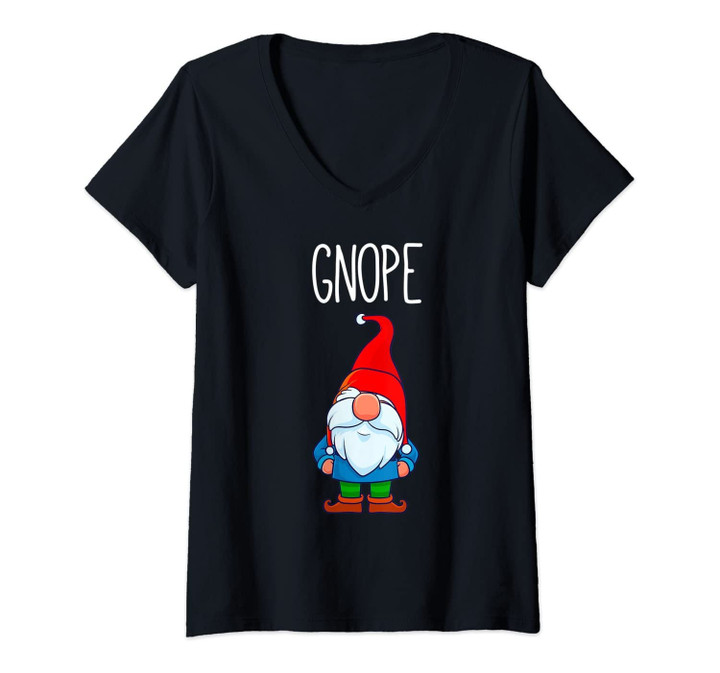 Womens Gnope, Tomte Garden Gnome Gift, Funny Scandinavian Nope V-Neck T-Shirt