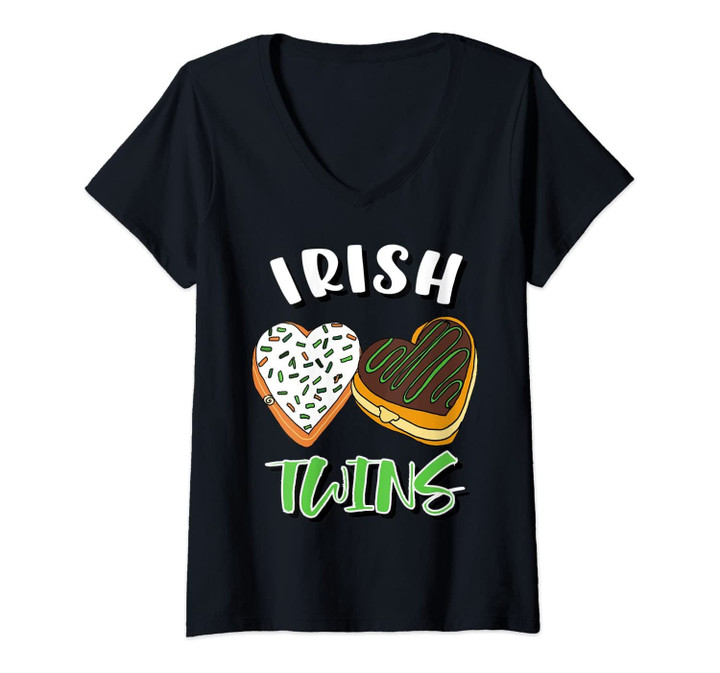 Womens Irish Twins Funny Donut St. Patrick's Day Irish Ancestry V-Neck T-Shirt