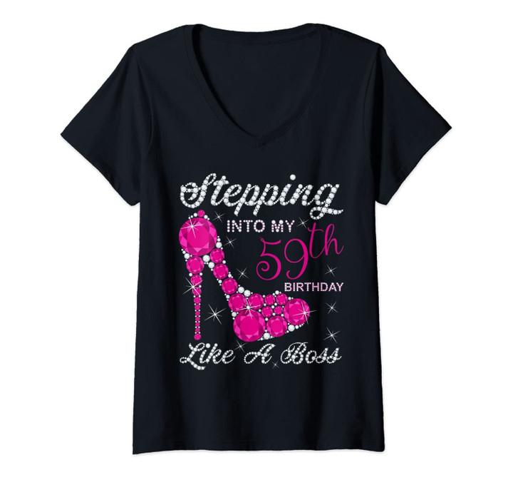 Womens Gift Girls,Queens,Stepping Into My 59th Birthday Like A Boss V-Neck T-Shirt