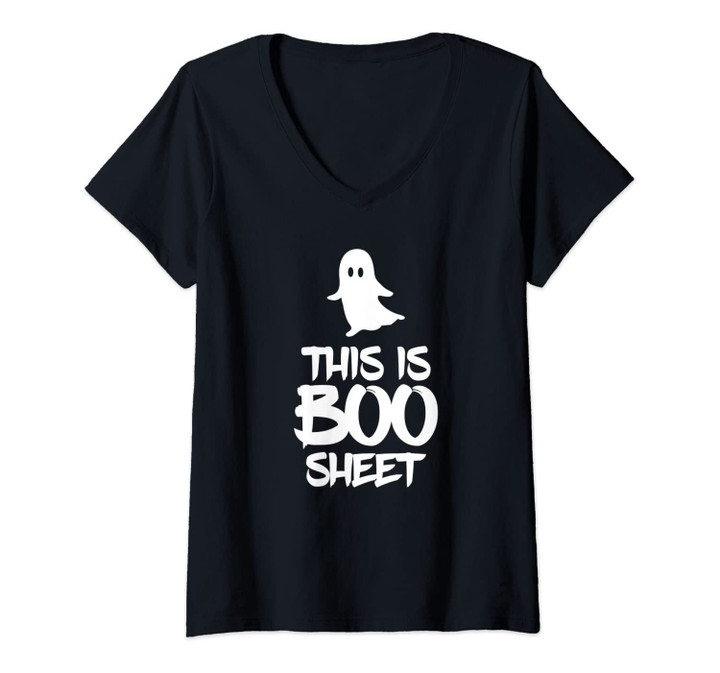 Womens This Is Boo Sheet Halloween Scary Ghost Gift Costume V-Neck T-Shirt