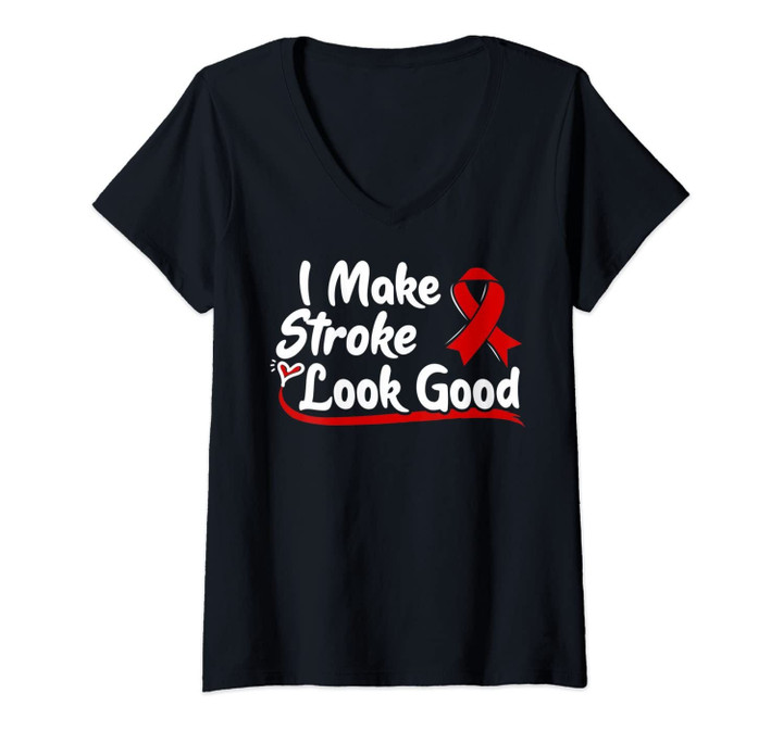 Womens Gift For Stroke Patients - Red Awareness Ribbon V-Neck T-Shirt