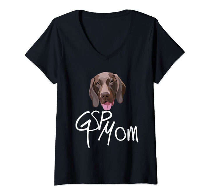 Womens Gsp Mom Dog With Tongue Funny Illustration For Bird Dogs V-Neck T-Shirt