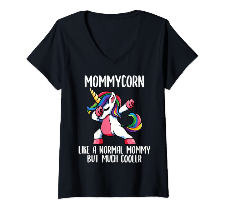 Womens Unicorn Mommy Girl Birthday Party Apparel, Mommycorn Cute V-Neck T-Shirt