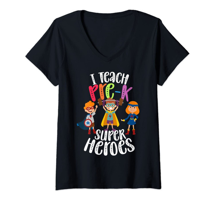Womens I Teach Preschool Superheroes - Back To School Teacher Gift V-Neck T-Shirt
