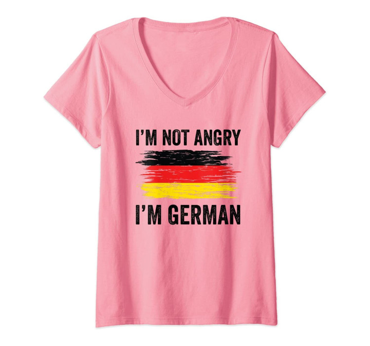 Womens I'm Not Angry I'm German Funny Germany Flag V-Neck T-Shirt