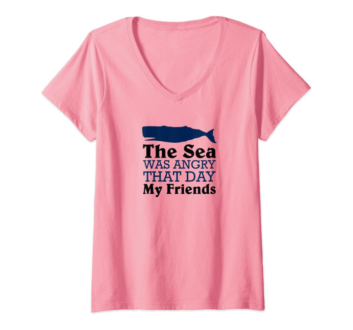Womens The Sea Was Angry That Day My Friends Funny Marine Biologist V-Neck T-Shirt