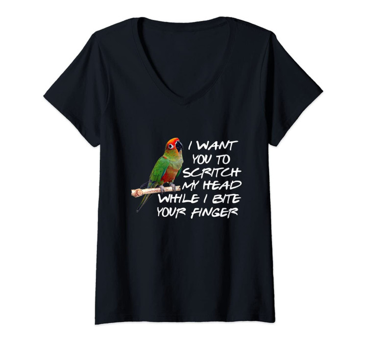 Womens Green Cheek Conure Parrot Bird Lover Conure Owner Funny Gift V-Neck T-Shirt
