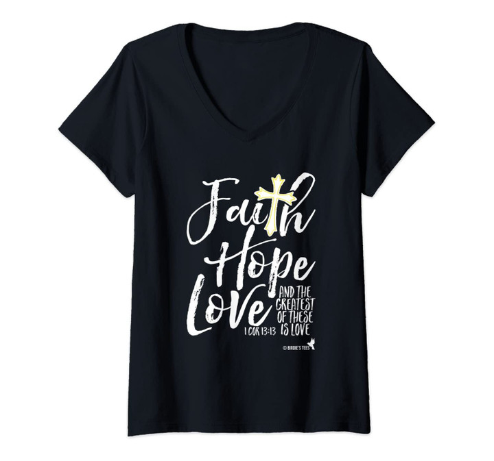 Womens Valentine's Day Christian Design Faith Hope Love V-Neck T-Shirt